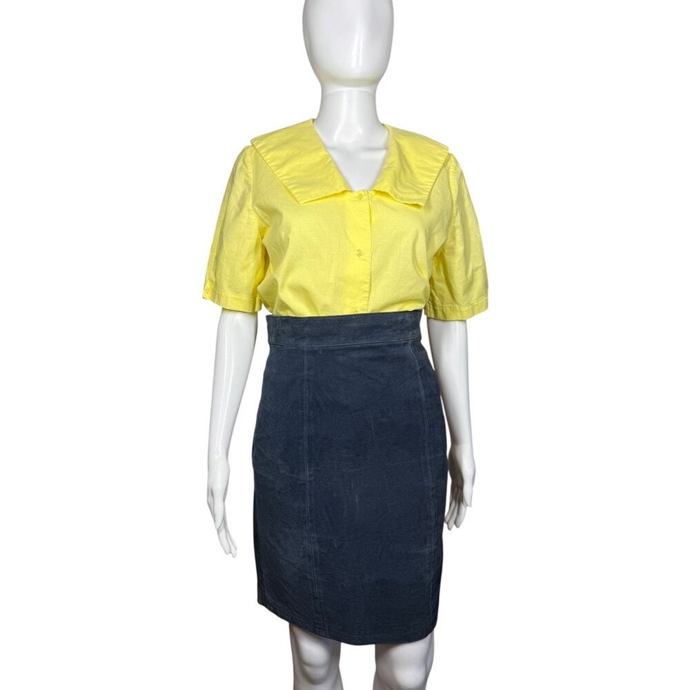 Vintage 60s 70s Ms. Sero Shirtmaker Pastel Yellow Collared Blouse Small - Picture 2 of 8